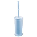 mDesign Compact Freestanding Plastic Toilet Bowl Brush and Holder for Bathroom Storage and Organization – Space Saving, Sturdy, Deep Cleaning, Covered Brush – Light Blue