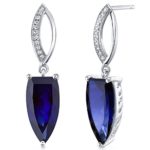 Half Marquise Cut 8.00 Carats Created Blue Sapphire Earrings in Sterling Silver Rhodium Finish
