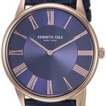 Kenneth Cole New York Men’s Classic Stainless Steel Japanese-Quartz Watch with Leather Strap, Blue, 22 (Model: KC50915002)