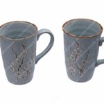 Japanese Blue Cherry Blossom Sakura Coffee Mugs Tea Cups with Handle, Set of 2 Cups, 12 Ounces