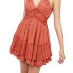 R.Vivimos Women’s Summer Ruffles V Neck Backless Beach Short Dresses Medium Pink