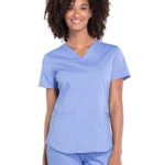 CHEROKEE Workwear Professionals WW665 Women’s V-Neck Top, Ciel Blue, X-Small