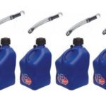 4 Pack VP 5 Gallon Square Blue Racing Utility Jugs with 4 Deluxe Filler Hoses