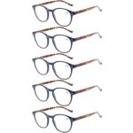 5 Pairs Reading Glasses – Standard Fit Spring Hinge Readers Glasses for Men and Women (5 Pack Blue/Tortoise, 2.00)