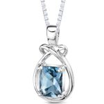 London Blue Topaz Pendant Necklace Sterling Silver Emerald Cut 1.75 Carats