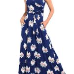 Comila Plus Size Floral Maxi Dresses for Women, Petite V Neck Sleeveless Long Dress with Pockets Vintage Floral Printed A Line Swing Modest Summer Dress Navy Blue XXL (US 18-20)