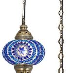 DEMMEX 2019 Hardwired or Swag Plug in Turkish Moroccan Mosaic Ceiling Hanging Light Lamp Chandelier Pendant Fixture Lantern, Hardwired OR Plug in with 15feet Cord & Chain (PlugIn2)