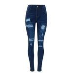 GBSELL Women’s High Waist Denim Ripped Pants Jeans Slim Pencil Trousers (Dark Blue, S)
