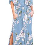 LILBETTER Women’s Summer Off Shoulder Loose Plain Floral Maxi Dress Print Casual Long Dresses with Pockets (Flower Light Blue,L)
