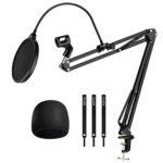 YOTTO Adjustable Mic Stand for Blue Yeti Snowball Suspension Boom Scissor Arm Stand with Microphone Windscreen and Dual Layered Mic Pop Filter & Cable Ties