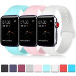 Pack 3 Compatible with Apple Watch Bands 38mm, Soft Silicone Band Compatible iWatch Series 4, Series 3, Series 2, Series 1 (Light Blue/Pink/White, 38mm/40mm-S/M)
