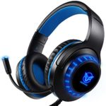 Gaming Headset Xbox Stereo Over Ear with Flurocent Blue Lights Headphone with 3.5MM Surround Sound Noise Canceling Mic Soft and Comfortable Earmuffs Headphone for Window OS PC PS4 Xbox One (Blue)