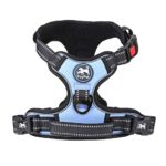 PoyPet No Pull Dog Harness, No Choke Dog Reflective Harness, Adjustable Soft Padded Pet Vest with Easy Control Handle 3 Snap Buckles (Light Blue,M)