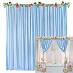 Baby Blue Backdrop Curtain for Baby Shower Weddings Parties Birthday Photography Fabric Drape Backdrop with Golden Curtain Tiebacks 5ft x 7ft (Pack of Two)