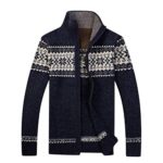 wuliLINL Men’s Classic Collar Full Zip Cable Knitted Cardigan Sweater Coat(Dark Blue,XL)