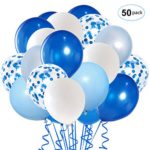 Royal Blue Confetti Latex Balloons, 50pcs 12 inch Light Blue Baby Blue and White Party Balloons for Birthday Wedding Party Decoration