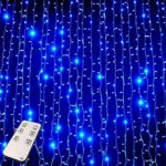JMEXSUSS Remote Control 300 LED Window Curtain String Light for Wedding Party Home Garden Bedroom Outdoor Indoor Wall Decorations (Blue)
