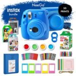 NeeGo Instax Mini 9 Instant Camera Bundle-Deluxe Kit With Camera, Matching Case & 4 Fun Film Packs-Rainbow, Stained Glass, Monochrome & White 50 Exposures For Instant Creative Photos-Cobalt Blue