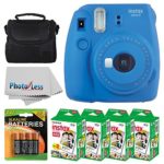 Fujifilm instax mini 9 Instant Film Camera (Cobalt Blue) + Fujifilm Instax Mini Twin Pack Instant Film (80 Shots) + Camera Case + AA Batteries + Accessory Bundle –