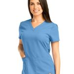 Grey’s Anatomy Women’s Two Pocket V-Neck Scrub Top with Shirring Back, Ciel Blue, Small