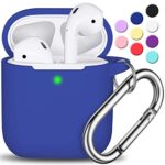 AirPods Case Cover with Keychain, Full Protective Silicone AirPods Accessories Skin Cover for Women Girl with Apple AirPods Wireless Charging Case,Front LED Visible-Blue