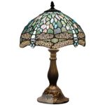 Tiffany Lamp Sea Blue Stained Glass and Crystal Bead Dragonfly Style Table Lamps Height 18 Inch for Coffee Table Living Room Antique Desk Beside Bedroom