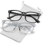 MEETSUN Blue Light Blocking Glasses, Anti Eye Strain Headache (Sleep Better),Computer Reading Glasses UV400 Transparent Lens (Black + Transparent Grey Frame 2 PACK, 53)