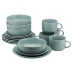 10 Strawberry Street WM-16MINBLU Stoneware Wazee Matte Coupe Dinnerware Set, 16 Pc, Mineral Blue