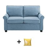 Mainstay Sofa Sleeper with Memory Foam Mattress | No-Tool Easy Assembly, Light Blue + Free Decorative Pillow Cover