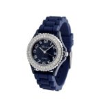 Navy Blue Geneva Silicone Ceramic Style Band Crystal Bezel Women’s Watch – S Size