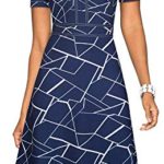 HOMEYEE Women’s Chic Crew Neck Party Homecoming Aline Dress A135(8,Dark Blue Geometry)