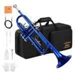 Eastar Standard Bb Blue Trumpet Set for Student Beginner Brass Instrument with Hard Case, Gloves, 7 C Mouthpiece, Valve Oil and Trumpet Cleaning Kit, ETR-380BU (Blue)