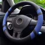 BOKIN Steering Wheel Cover Microfiber Leather and Viscose, Breathable, Anti-Slip, Odorless, Warm in Winter and Cool in Summer, Universal 15 Inches (Blue)