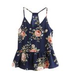 GBSELL Fashion Women Girl Floral T-Shirt Crop Top Tees Casual Party (Dark Blue, S)