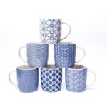 MACHUMA Set of 6 11.5 oz Coffee Mugs with Blue and White Geometric Patterns, Ceramic Tea Cup Set