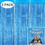 Tifeson Tinsel Foil Fringe Curtains Backdrop Blue, 3 Pack 3.2 x 8.3 ft Metallic Curtain Party Decoration for Birthday Bridal Shower Baby Shower Party Wall Backdrop