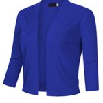 GloryStar Women’s 3/4 Sleeve Open Front Cropped Cardigan Sweater Lightweight Knit Short Shrugs (S, Royal blue)