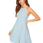 Romwe Women’s Sweet Scallop Sleeveless Flared Swing Pleated A-line Skater Dress Light Blue M