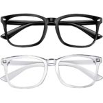 Blue Light Blocking Glasses 2pack Square Computer Glasses Women/Men, Nerd Reading Gaming Glasses Non Prescription (black/touming)