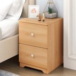 Retro Bedside Table Wood Nightstand Unit Nordic Pine End Table/Nightstand/Bedside Cabinet with Bookshelf and 2 Drawers Cabinet Chest Of Drawers End Side Table (Wood Color) 11.8 x 12.5 x 17.7