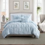 Swift Home Premium Bedding Set Collection 3-Piece Floral Ruched Pinch Pleat Pintuck Comforter Set – Full/Queen, Baby Blue