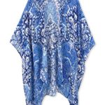 Moss Rose Women’s Beach Cover up Swimsuit Kimono Cardigan with Bohemian Floral Print (Blue Print)