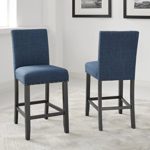 Biony Blue Fabric Counter Height Stools with Nailhead Trim, Set of 2