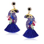 Rhinestone Bird Tassel Earrings for Women – Cute Parrot Tassel Earrings – Bohemian Handmade Fashion Bird Earrings – Gift for Girls and Women Mom, Sister, Wife, Girlfriend (Blue Parrot Tassel Earrings)