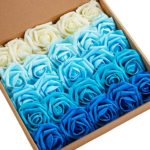 N&T NIETING Roses Artificial Flowers, 25pcs Real Touch Artificial Foam Roses Decoration DIY for Wedding Bridesmaid Bridal Bouquets Centerpieces,Party Decoration, Home Display (SeriesB Blue)