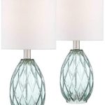 Rita Modern Accent Table Lamps 17 1/2″ High Set of 2 Diamond Patterned Blue Green Glass Fabric Drum Shade for Bedroom Bedside Nightstand Office – 360 Lighting