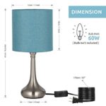 HAITRAL Modern Table Lamps – Bedside Desk Lamps, Unique Nightstand Lamps with Fabric Lamp Shade and Metal Base for Bedroom, Living Room, Office, College Dorm, Den – Light Blue (HT-BTL07-2BU)