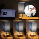 Yueximei Touch Control Table Lamp,3 Way Dimmable Lamps,2 Fast USB Charging Ports and 2 Ac Outlets,Modern Nightstand Lamp with Blue Lampshade and White Base for Bedroom Living Room,LED Bulb Included