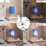 Touch Control Table Lamp, 3 Way Dimmable Beside Lamp with 2 USB Charging Ports, Nightstand Lamp for Bedroom, Living Room, Office, Coffee Table, Nursery Lamp with Blue Shade, LED Bulb Included