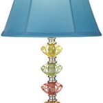 Bohemian Accent Table Lamp Stacked Clear Colored Glass Teal Blue Bell Shade for Kids Room Bedroom Bedside – 360 Lighting